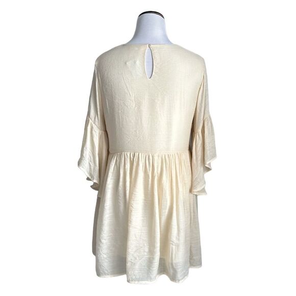 Umgee Boho Bliss Embroidered Bell Sleeve Keyhole Back Beige Dress Size L - Picture 3 of 13